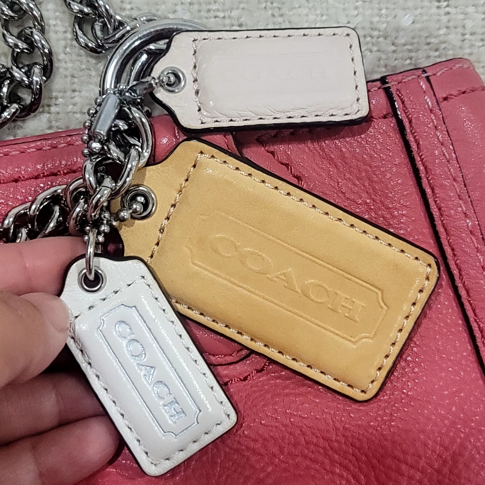 ​Coach Poppy Taylor East West Tote Pink Pebbled Leather Silver Chain 24083 - Picture 15 of 17